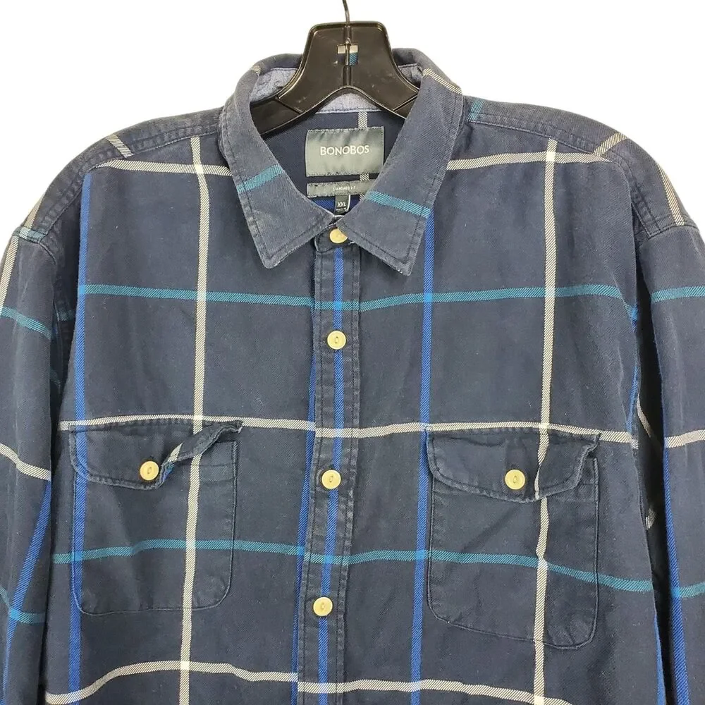 BONOBOS Shirt Mens XXL Blue Window Pane Plaid Standard Fit Button Down Preppy